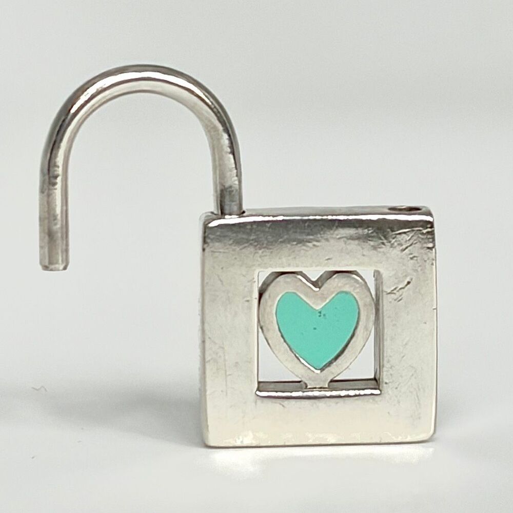 Tiffany & Co sterling silver padlock charm with blue enamel heart - Picture 14 of 15